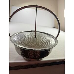 Nasco Italy Silent Butler Hammered‎ Aluminum Divided Glass Insert 8" Retro Style